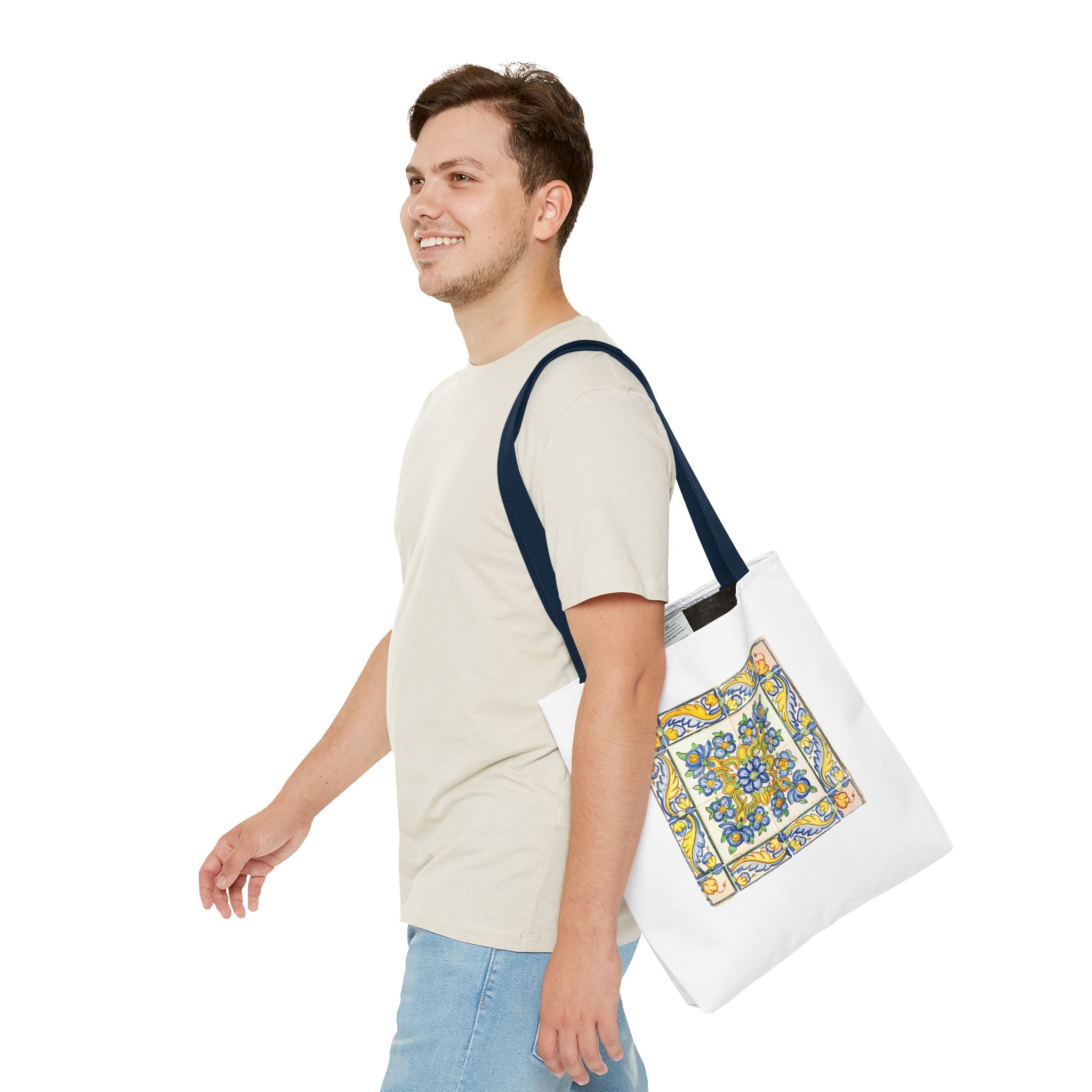 Stylish Tote Bag - Yellow Flower Tiles