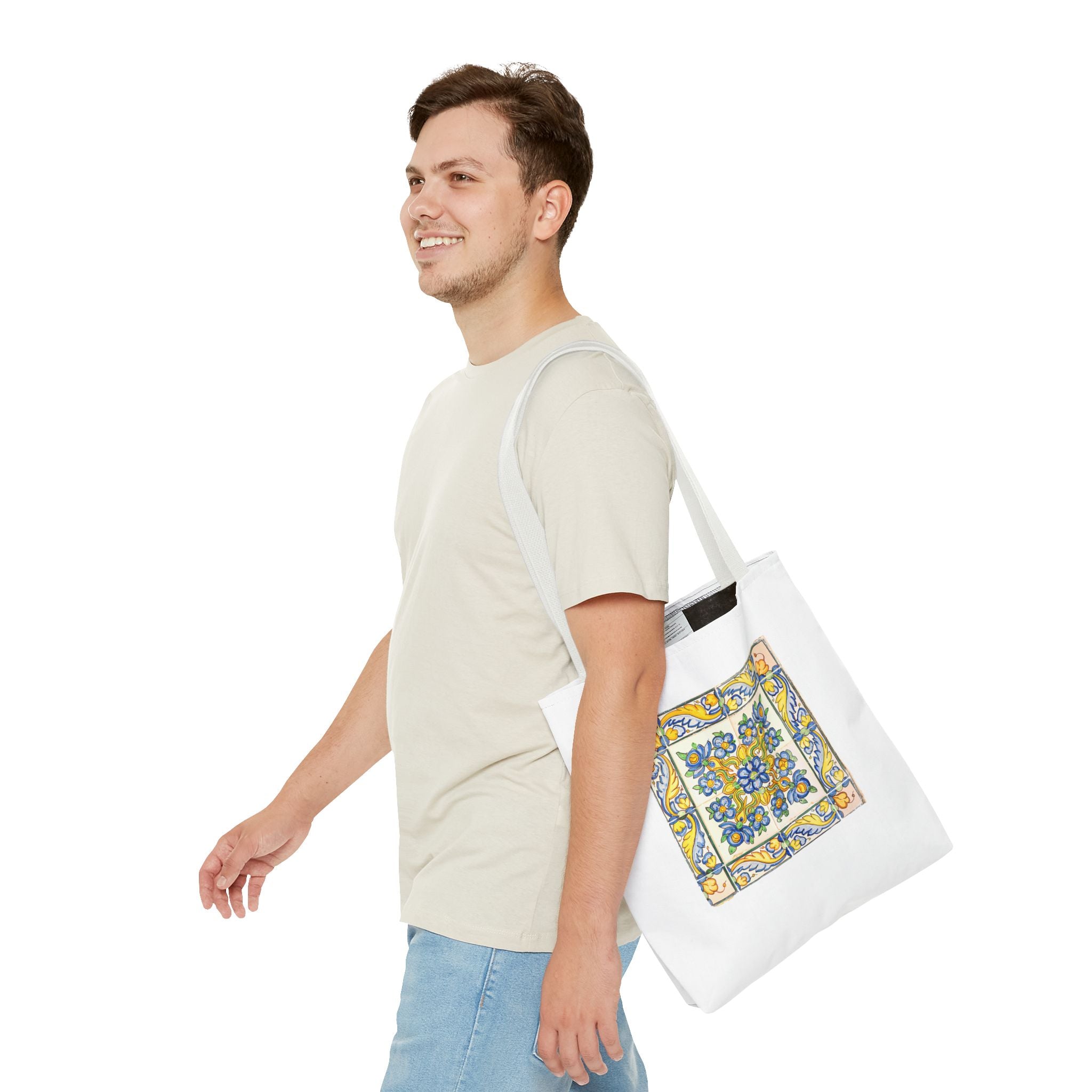 Stylish Tote Bag - Yellow Flower Tiles