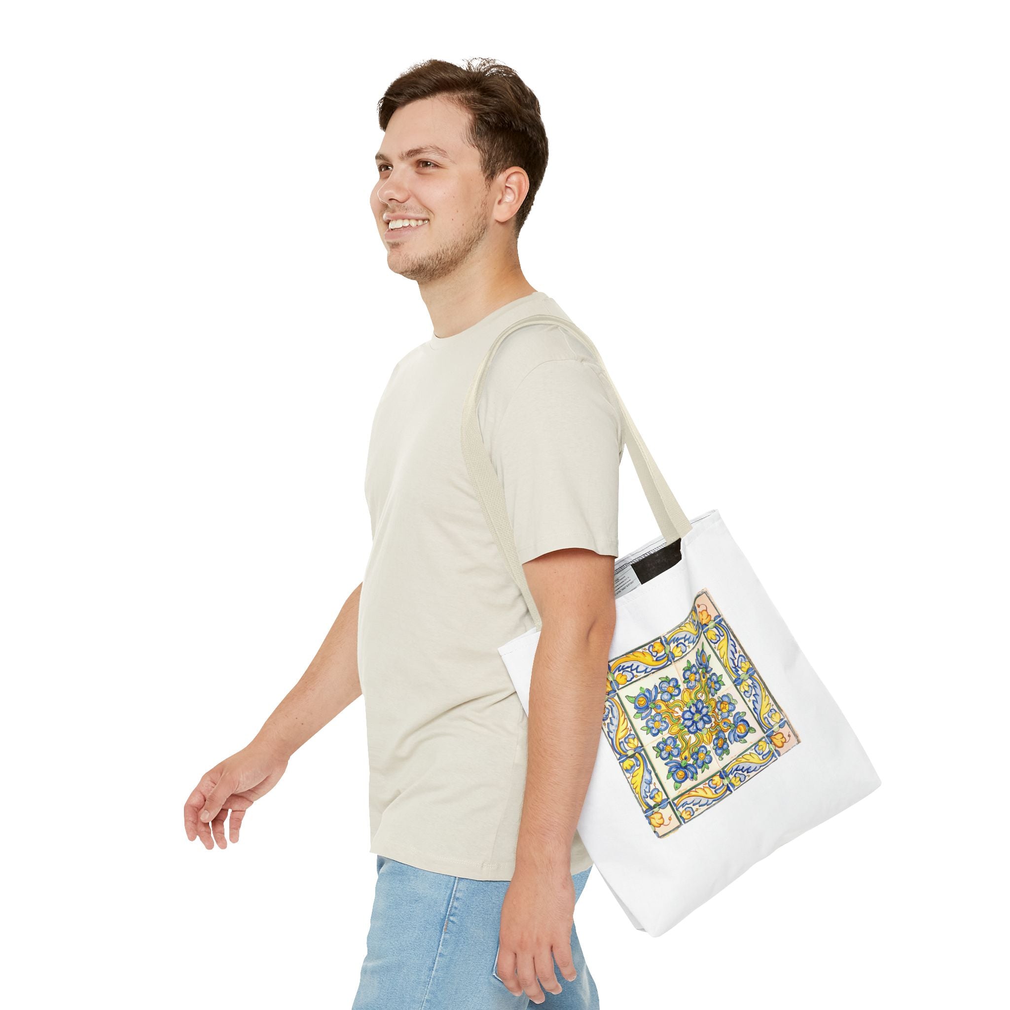 Stylish Tote Bag - Yellow Flower Tiles
