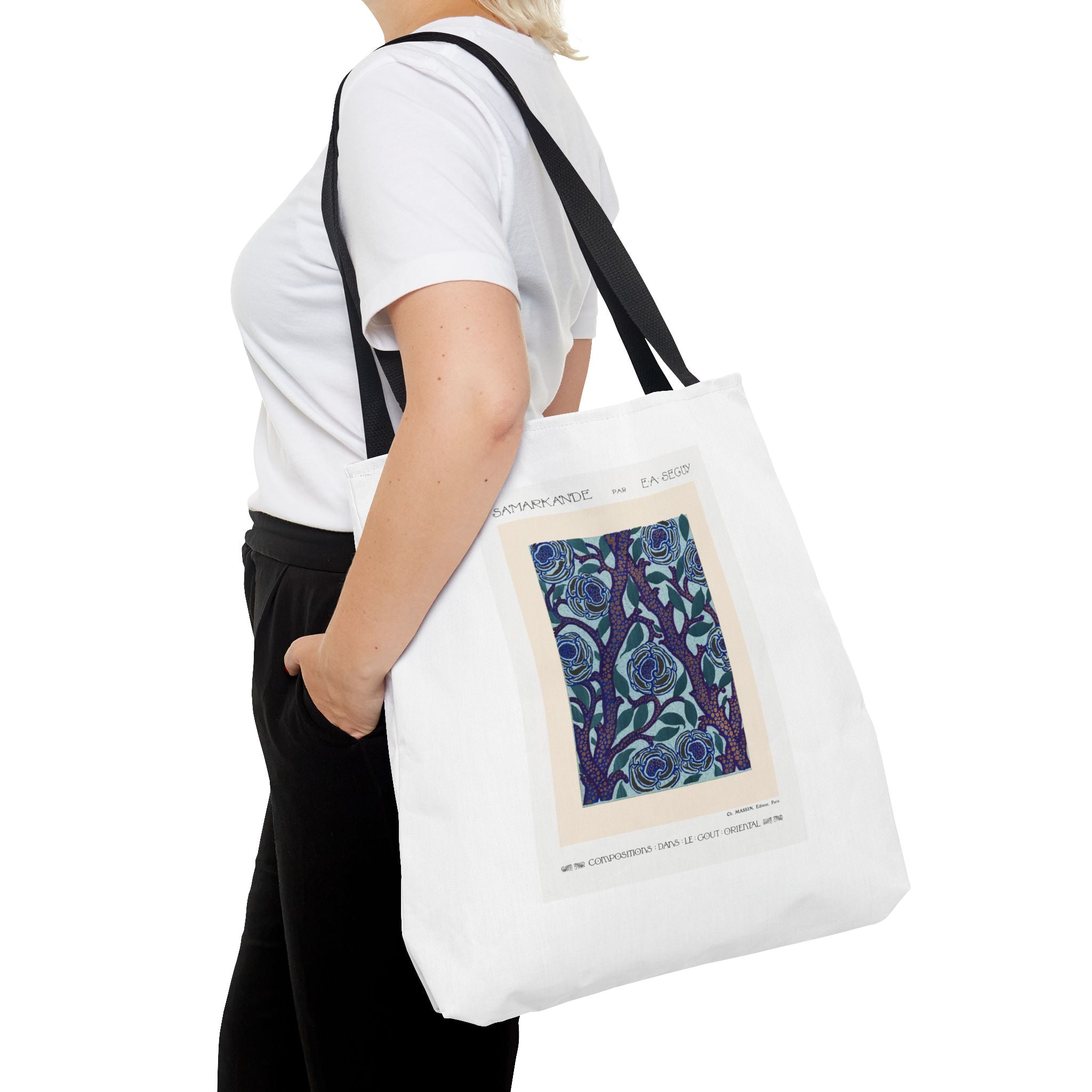 Stylish Tote Bag - Stenciled Flowers in Oriental Style