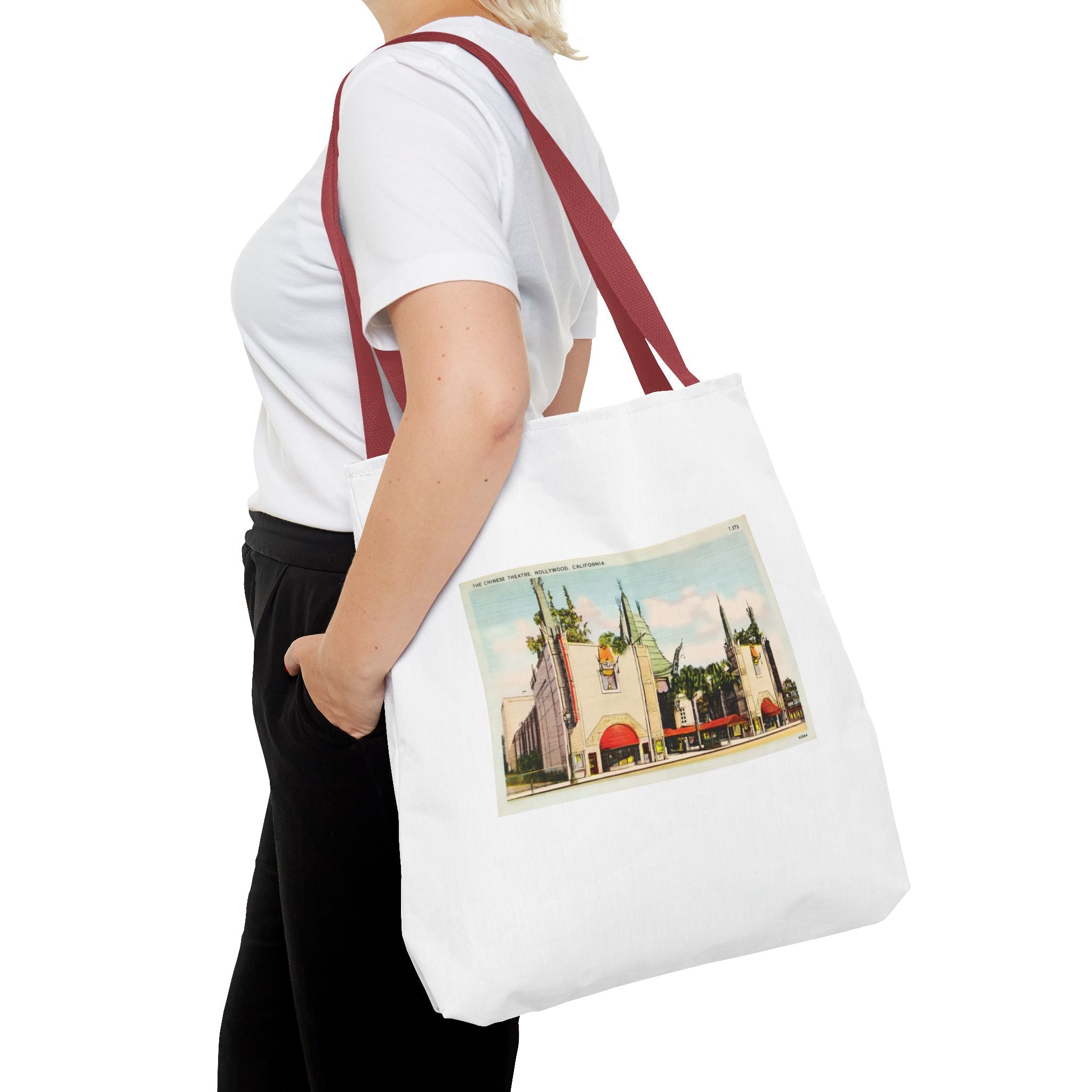 Stylish Tote Bag - Grauman’s Chinese Theatre, Hollywood Vintage Postcard Art