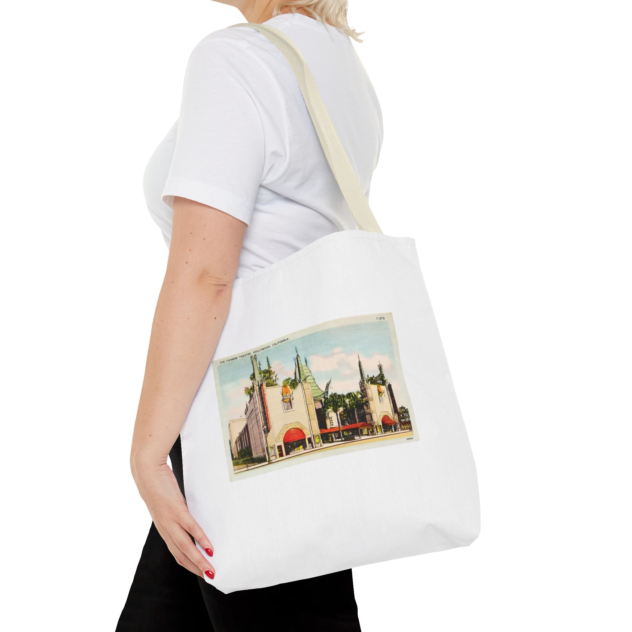 Stylish Tote Bag - Grauman’s Chinese Theatre, Hollywood Vintage Postcard Art