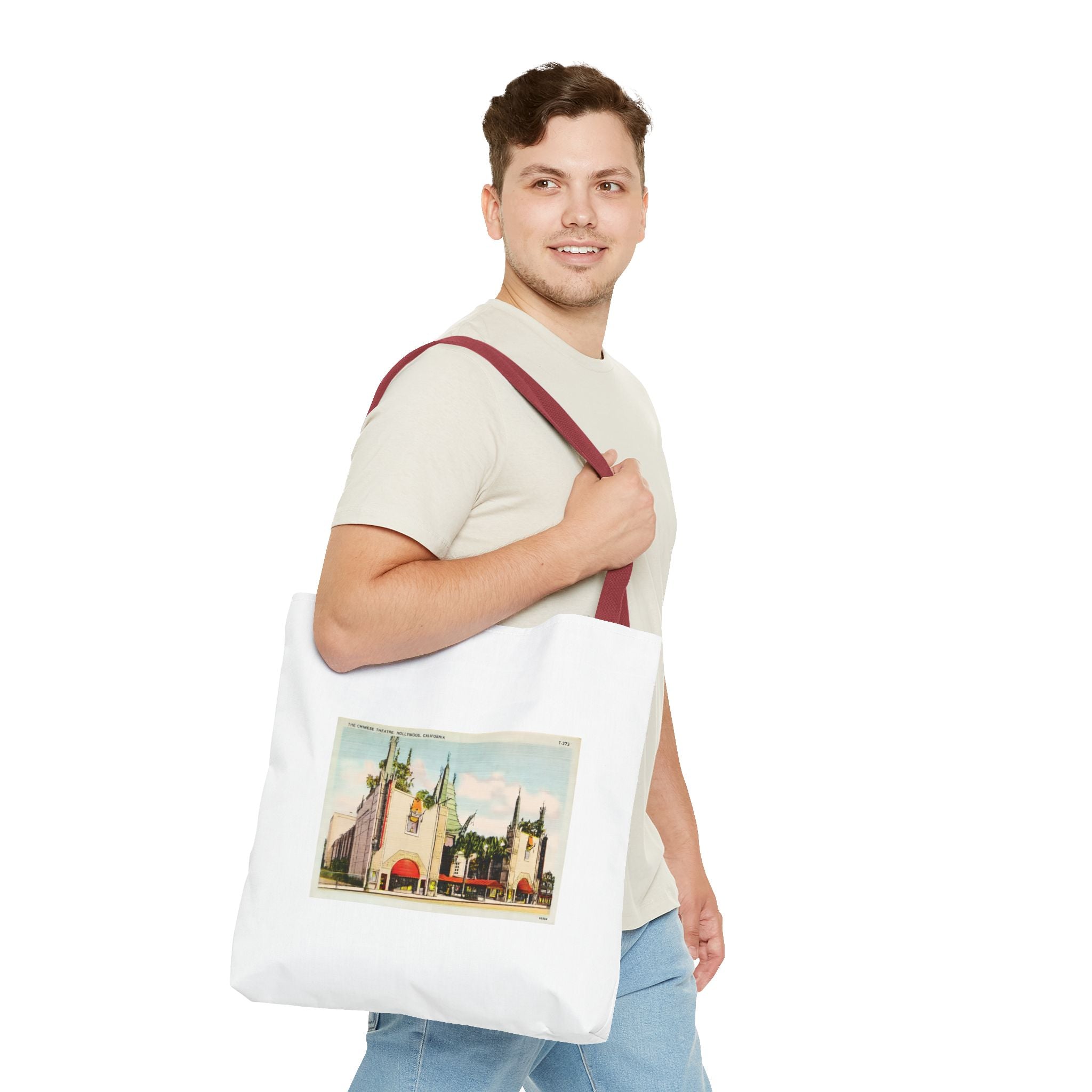 Stylish Tote Bag - Grauman’s Chinese Theatre, Hollywood Vintage Postcard Art