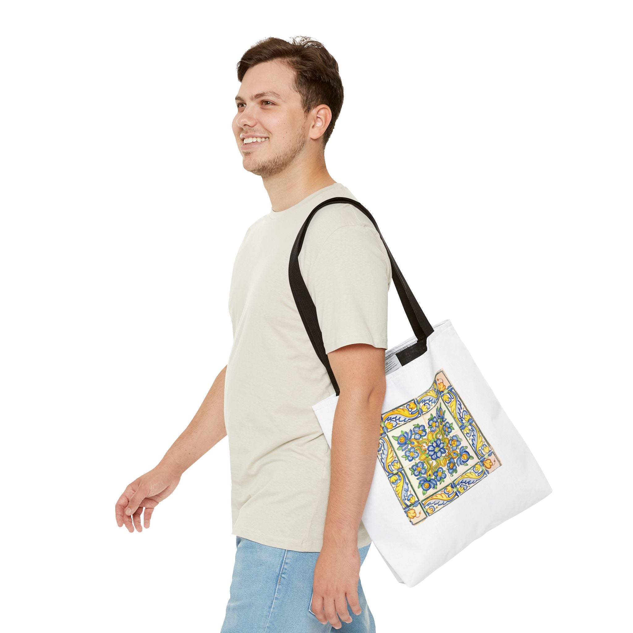 Stylish Tote Bag - Yellow Flower Tiles