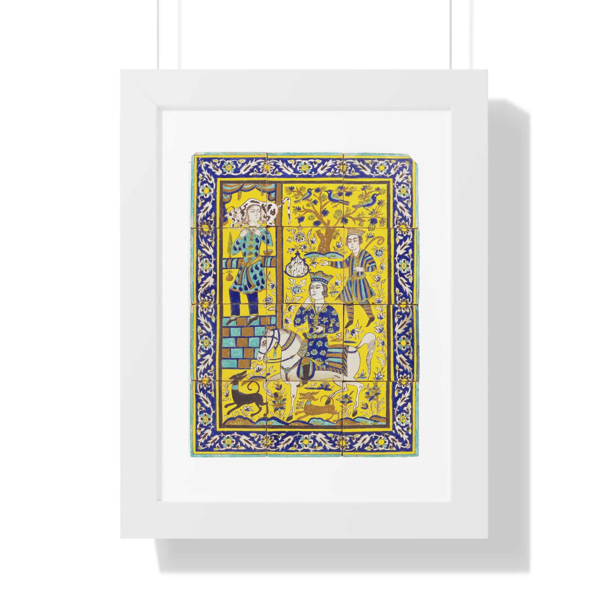 Framed Vertical Poster - Bahram Gur and Fitna Tile Painting