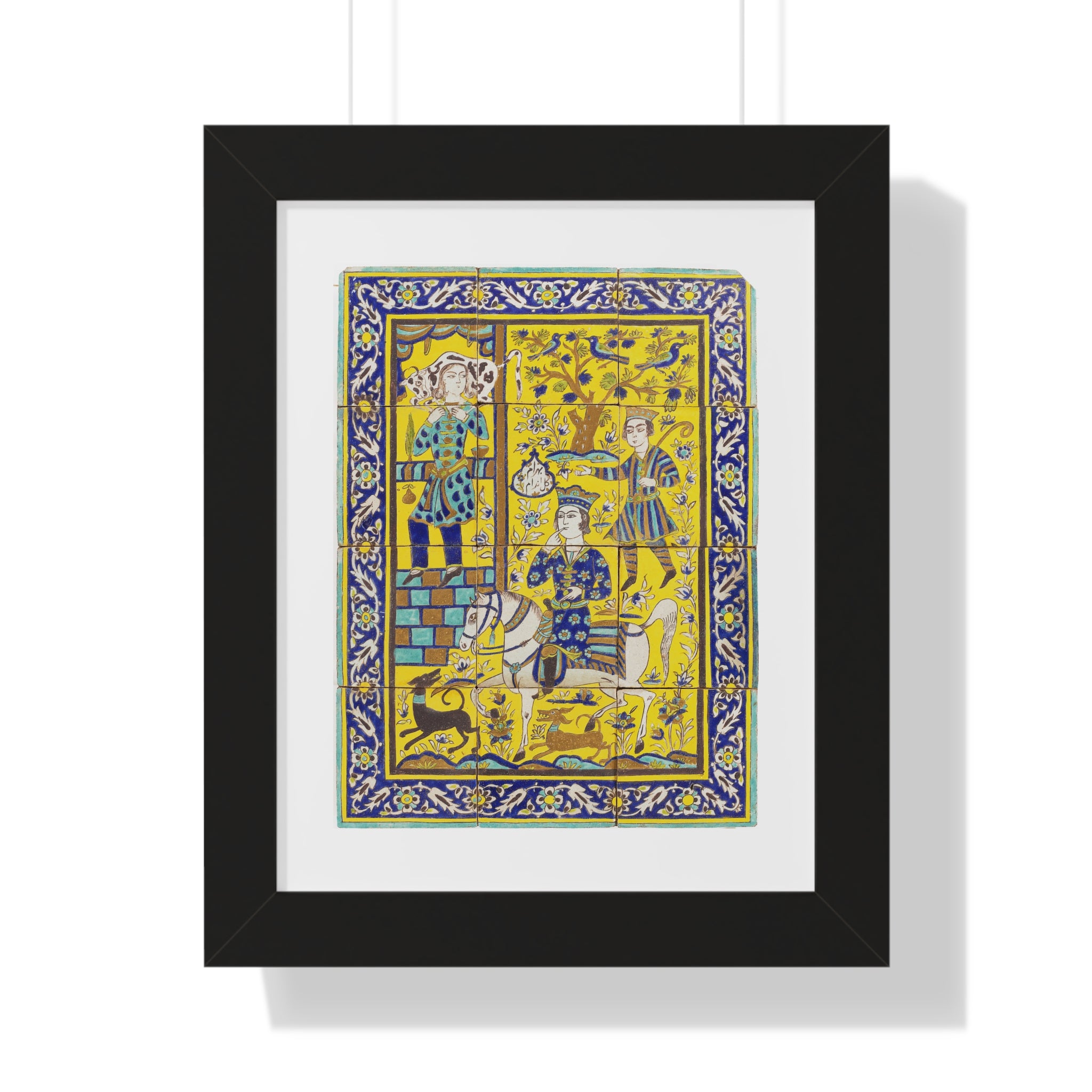 Framed Vertical Poster - Bahram Gur and Fitna Tile Painting