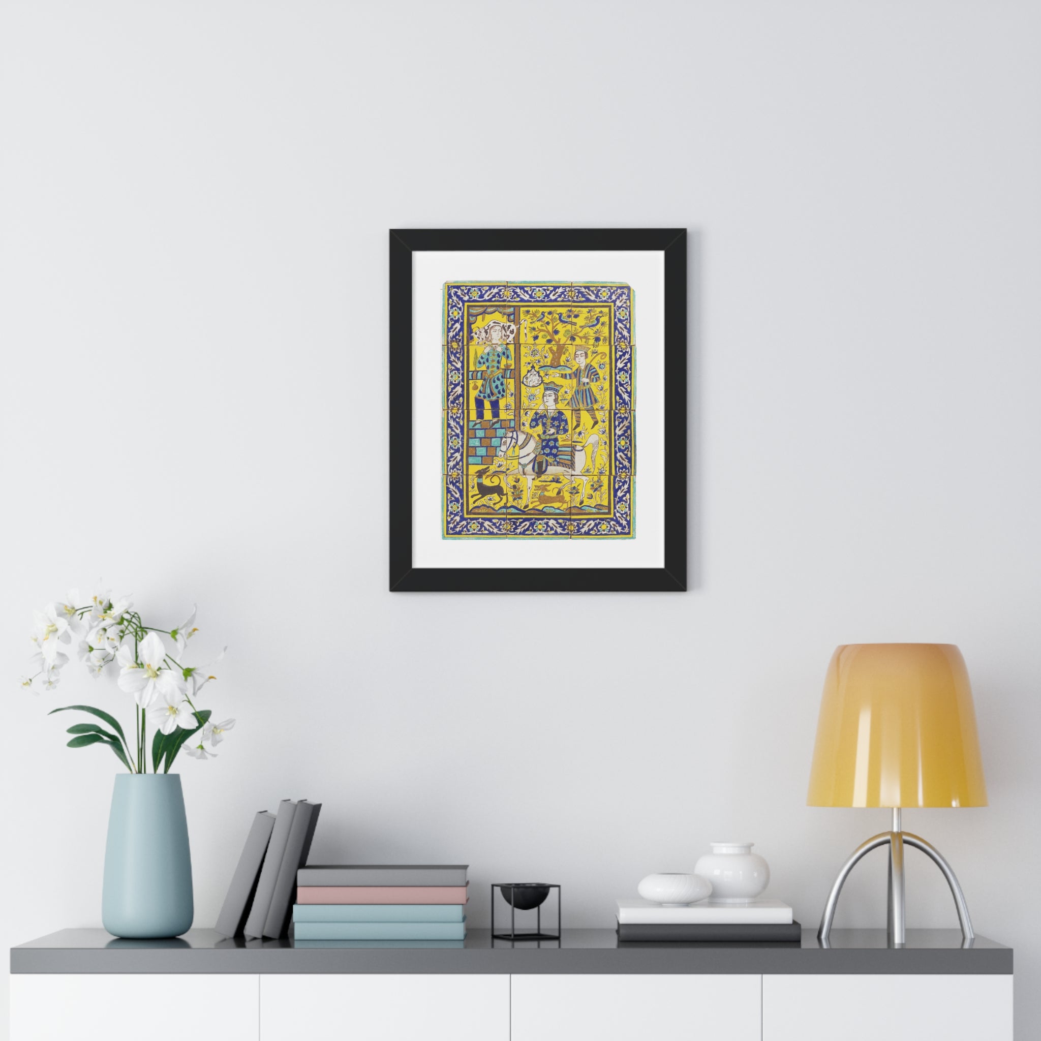 Framed Vertical Poster - Bahram Gur and Fitna Tile Painting
