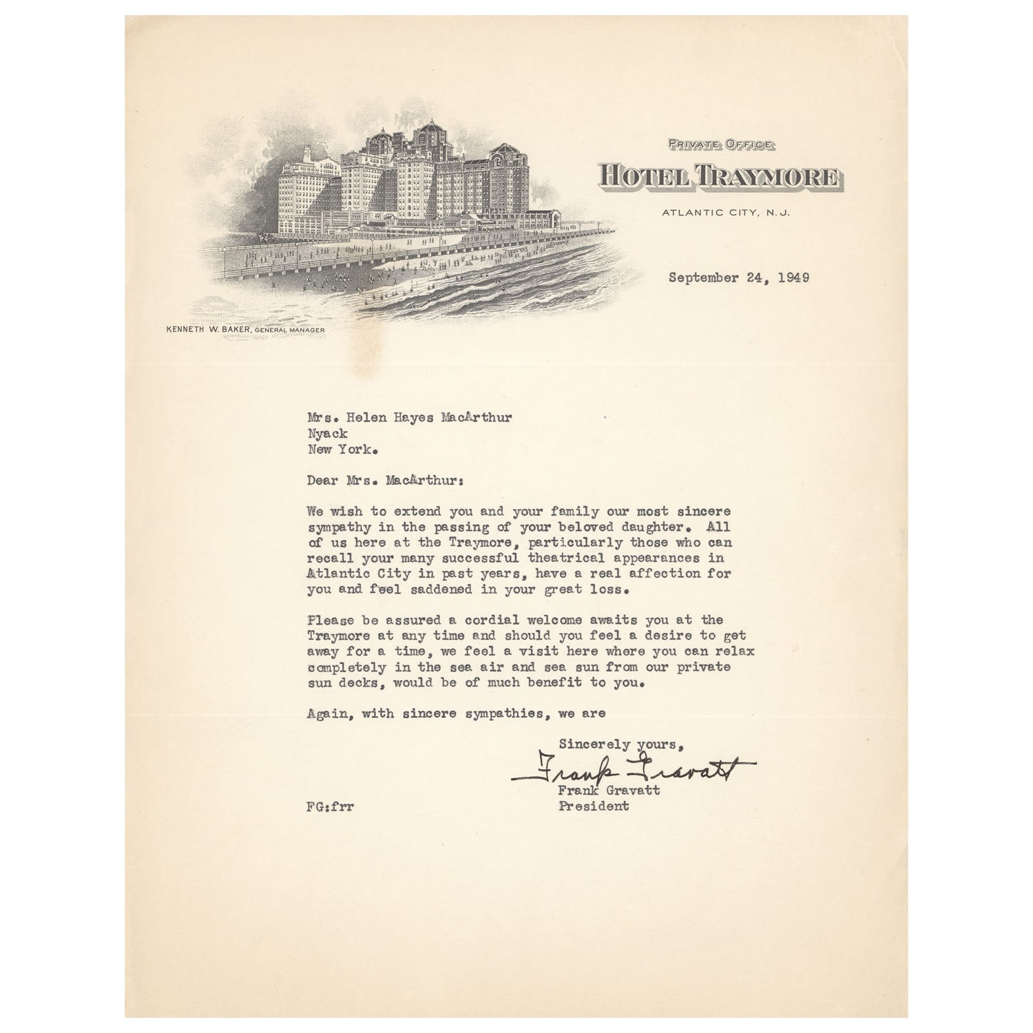 Hotel Traymore, Atlantic City, NJ - 1949 | Framed Print