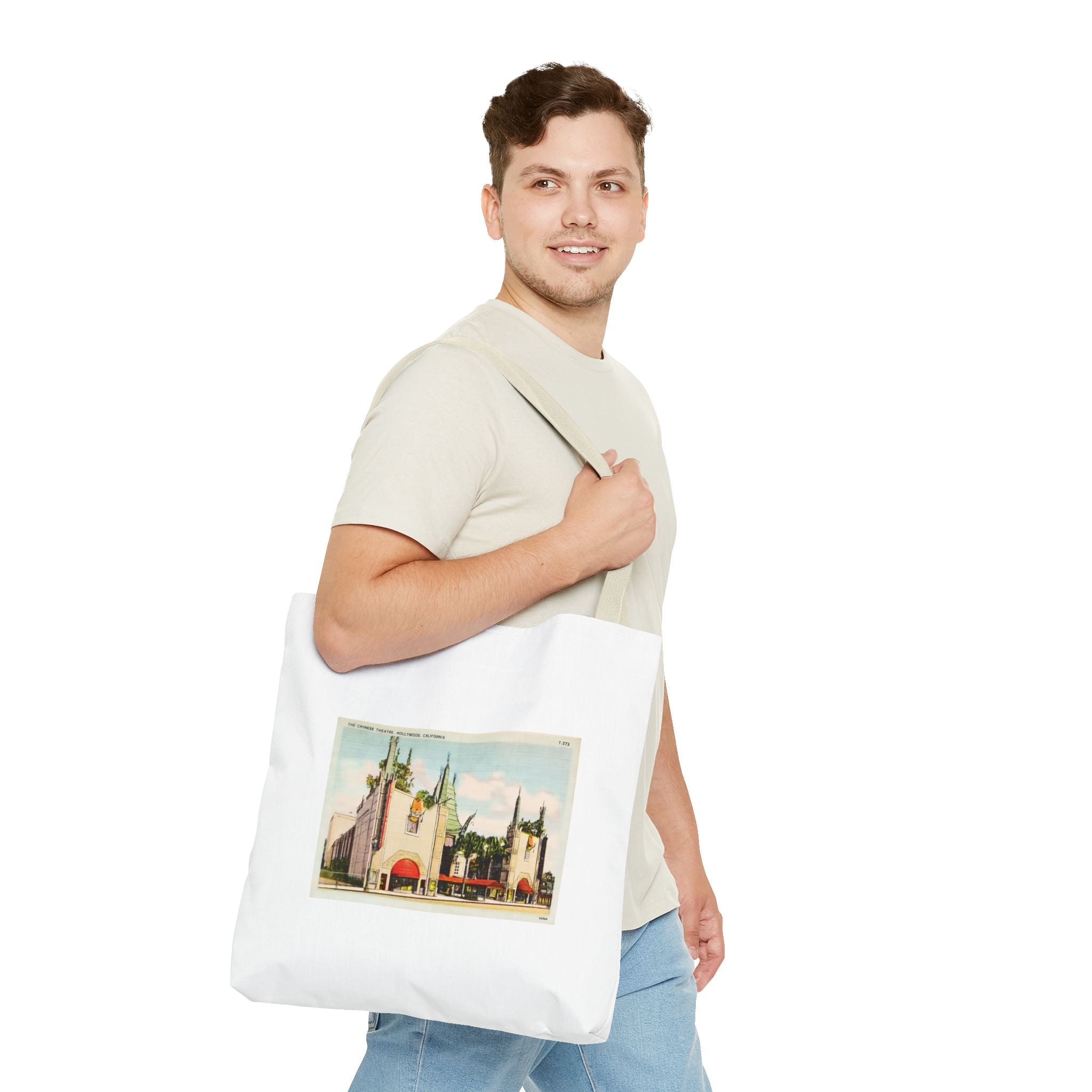 Stylish Tote Bag - Grauman’s Chinese Theatre, Hollywood Vintage Postcard Art