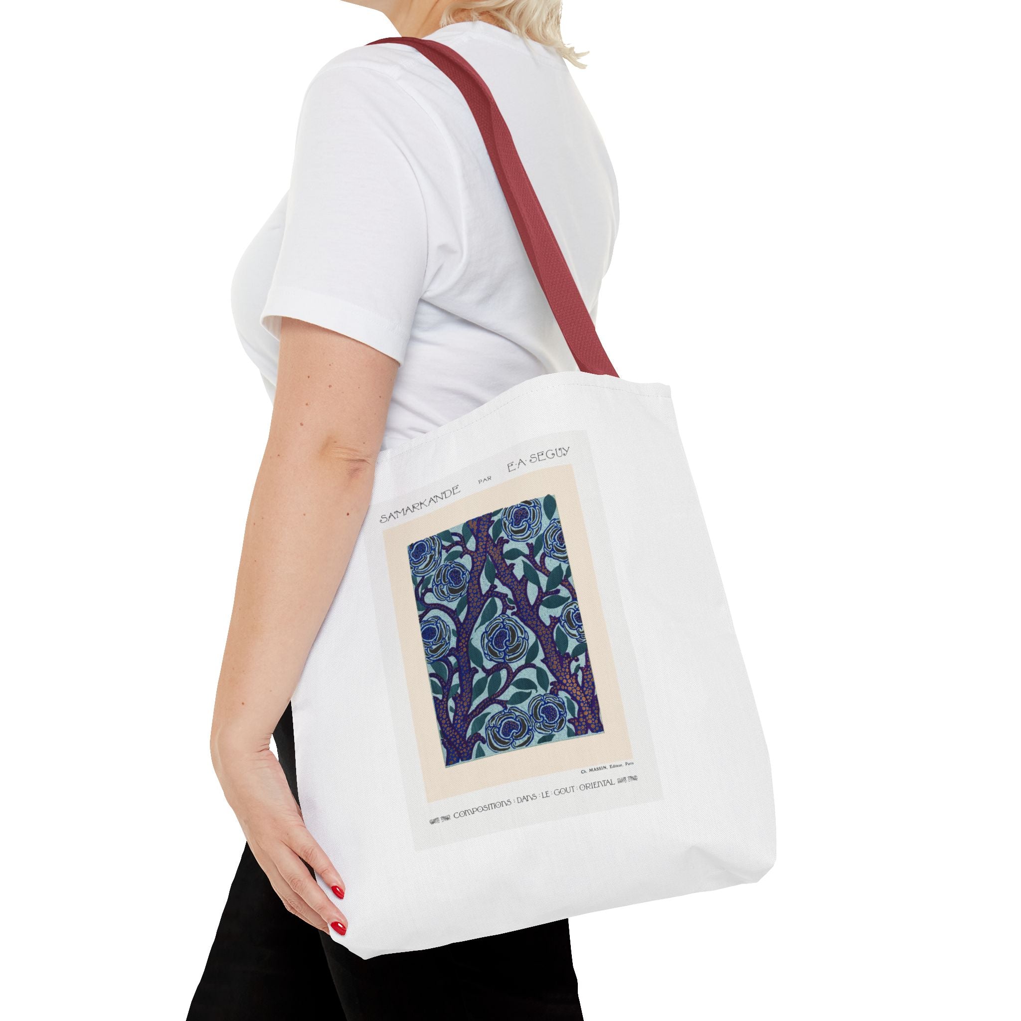 Stylish Tote Bag - Stenciled Flowers in Oriental Style