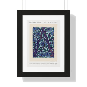 Framed Vertical Poster - Stenciled Flowers in Oriental Style