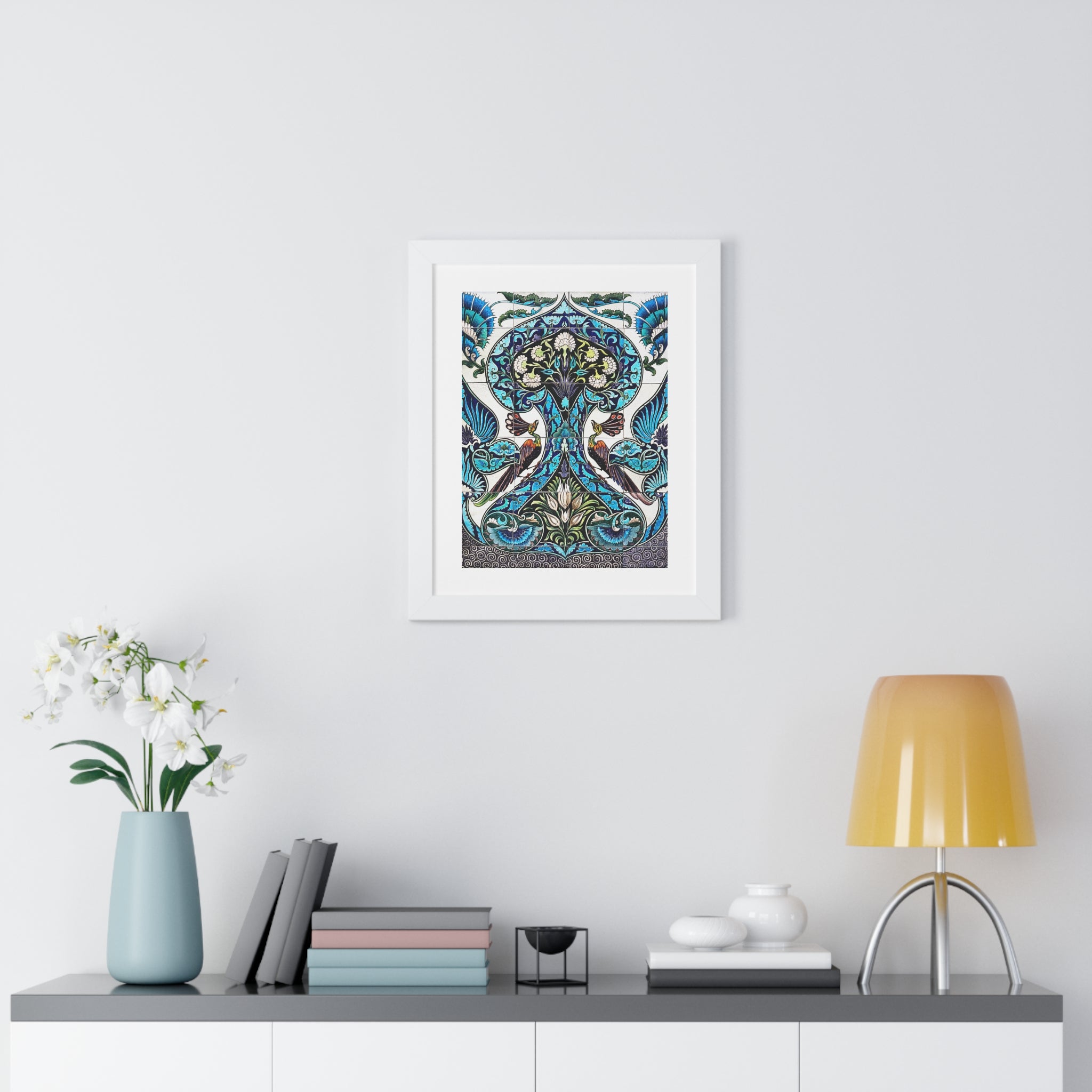 Framed Vertical Poster - Lustered Earthenware Tile Panel