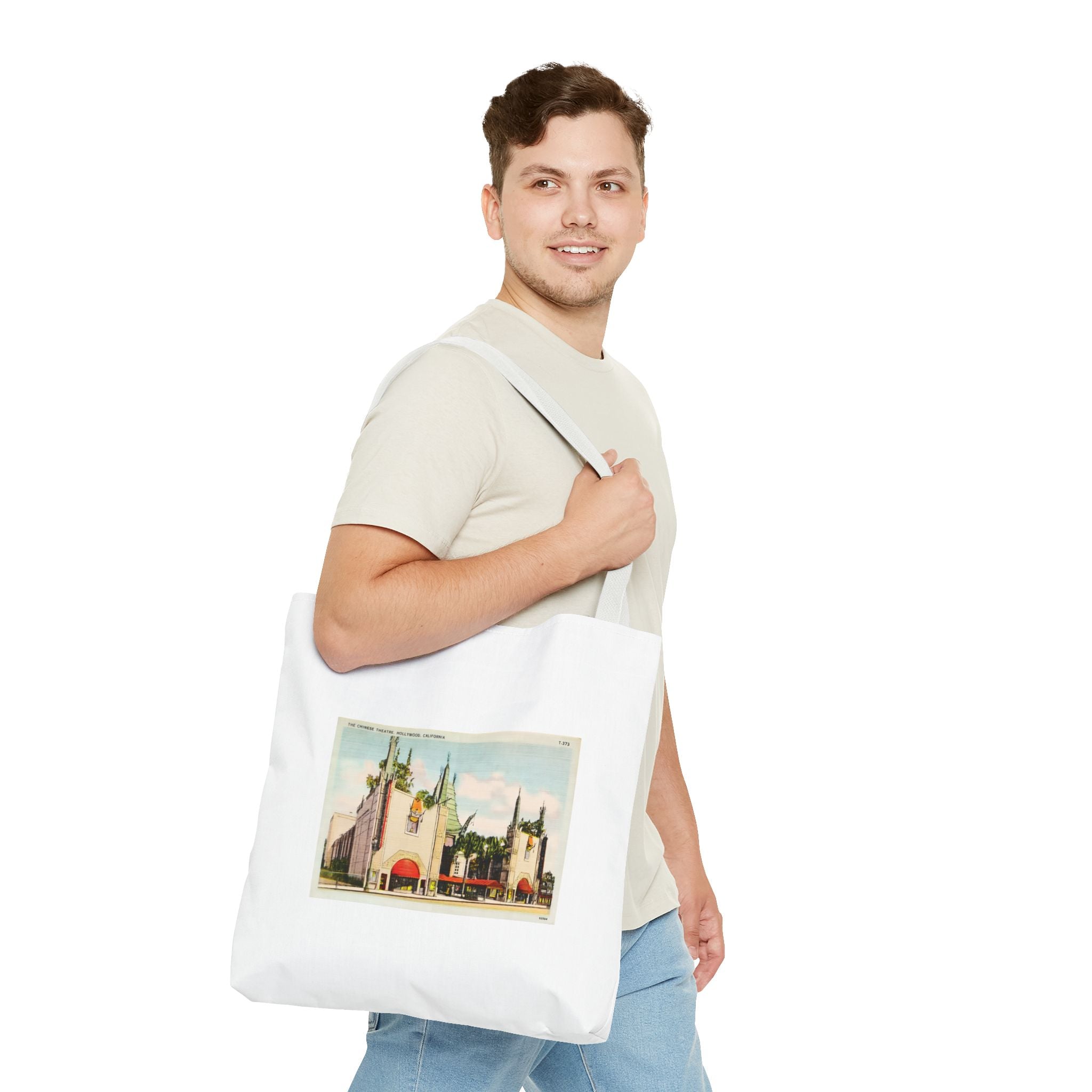 Stylish Tote Bag - Grauman’s Chinese Theatre, Hollywood Vintage Postcard Art