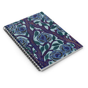 Spiral Notebook (Ruled Line) - Stenciled Flowers in Oriental Style