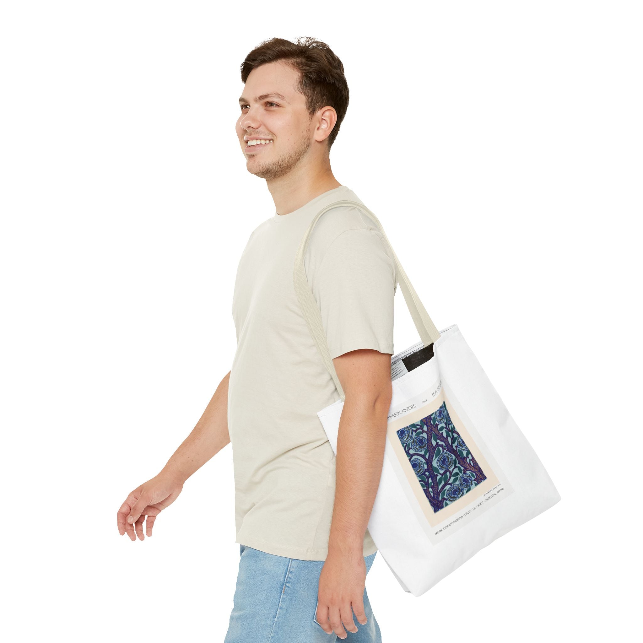 Stylish Tote Bag - Stenciled Flowers in Oriental Style