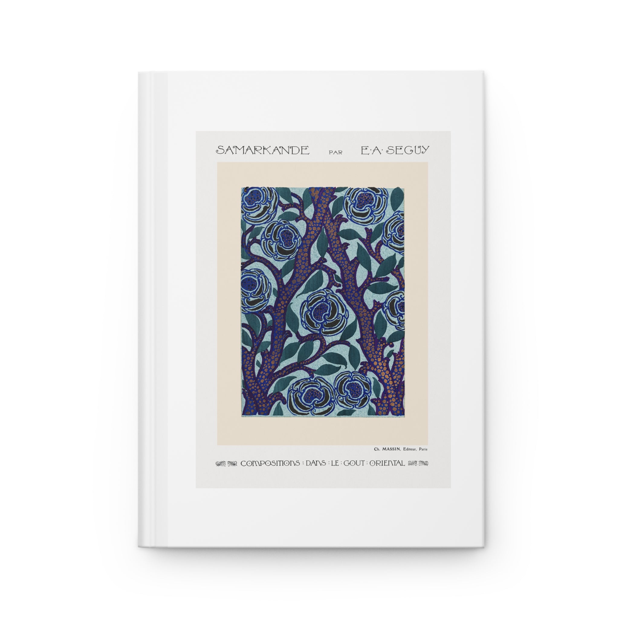 Hardcover Journal Matte - Stenciled Flowers in Oriental Style