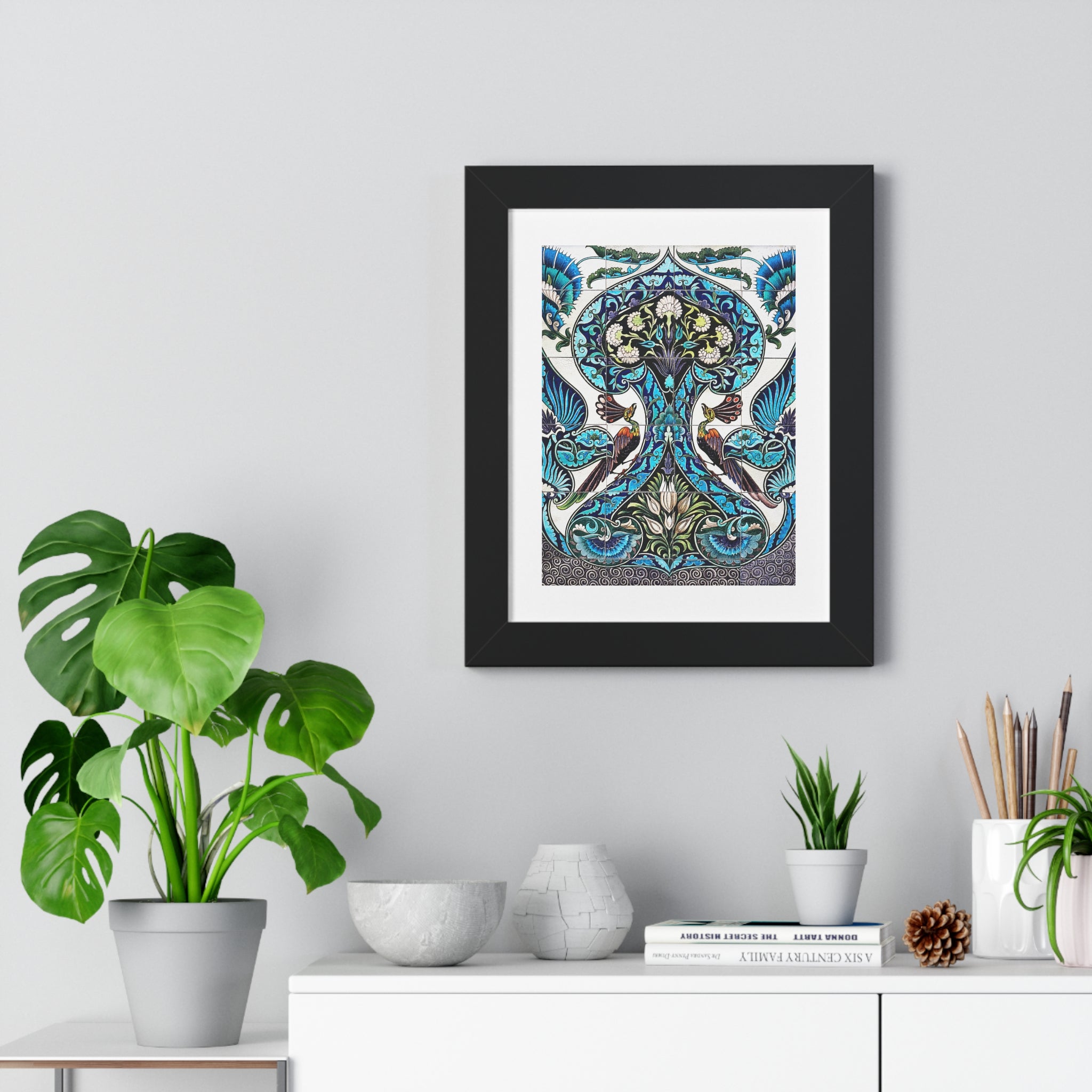 Framed Vertical Poster - Lustered Earthenware Tile Panel