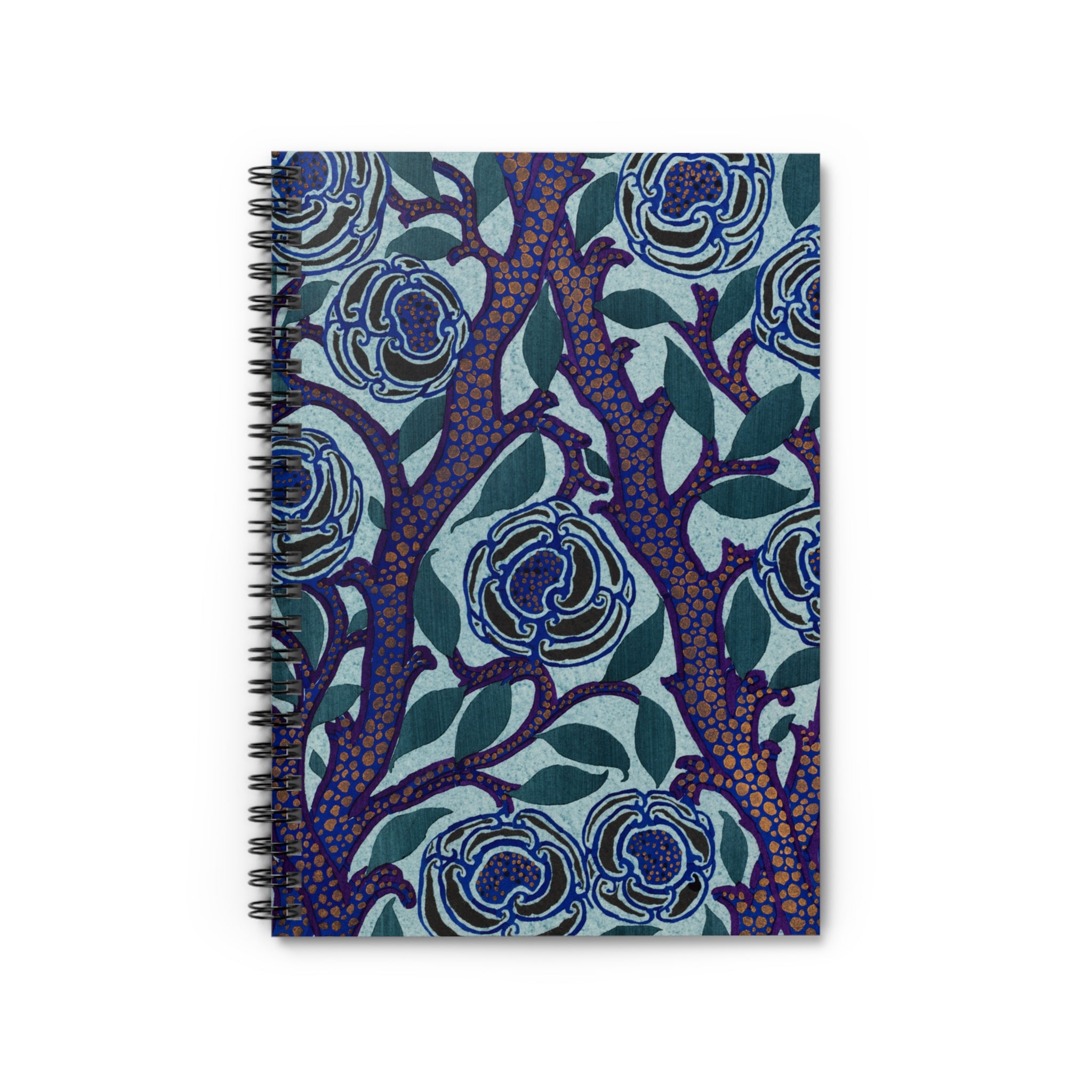 Spiral Notebook (Ruled Line) - Stenciled Flowers in Oriental Style