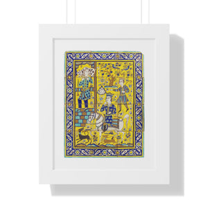 Framed Vertical Poster - Bahram Gur and Fitna Tile Painting