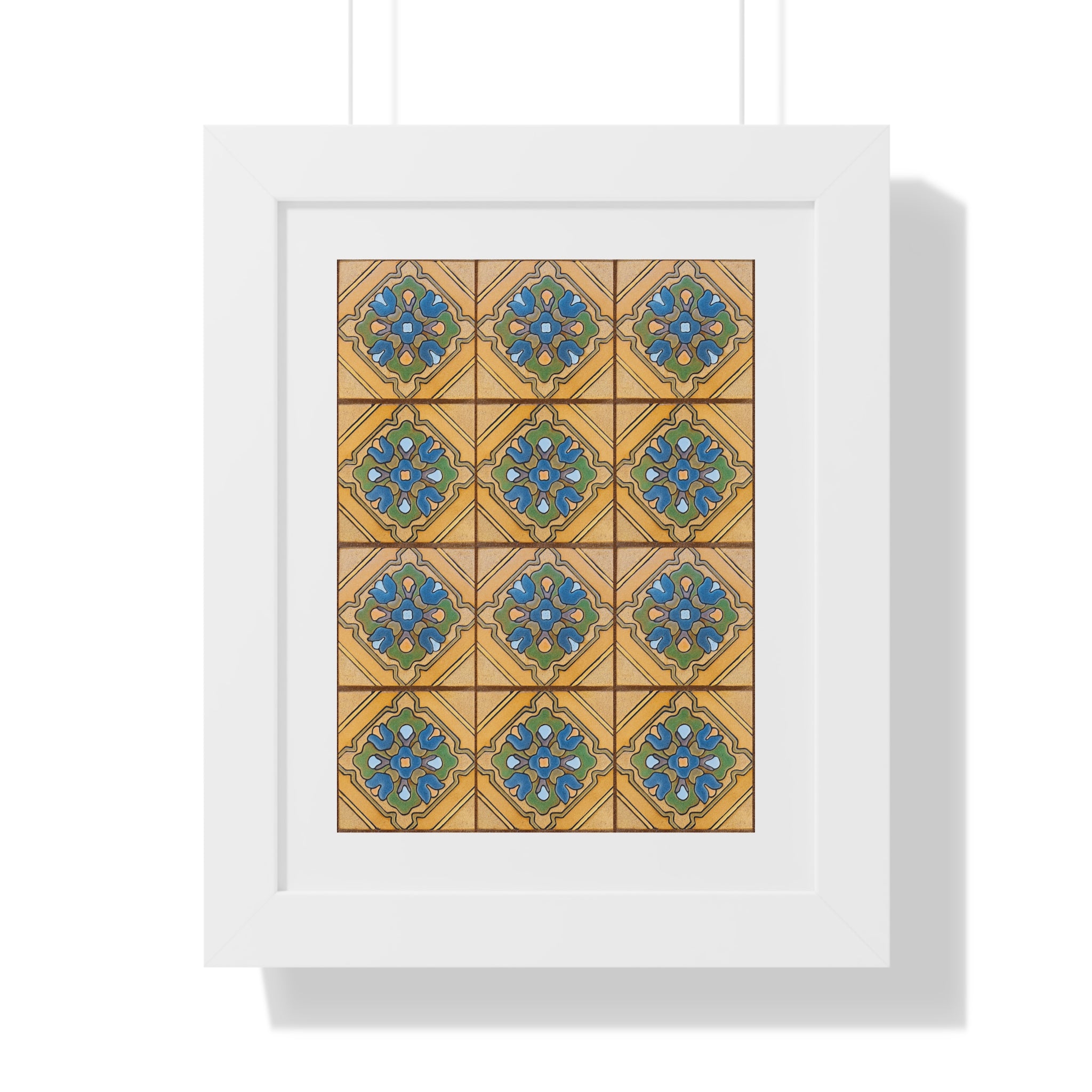 Framed Vertical Poster - Malibu Potteries Tile, Adamson House