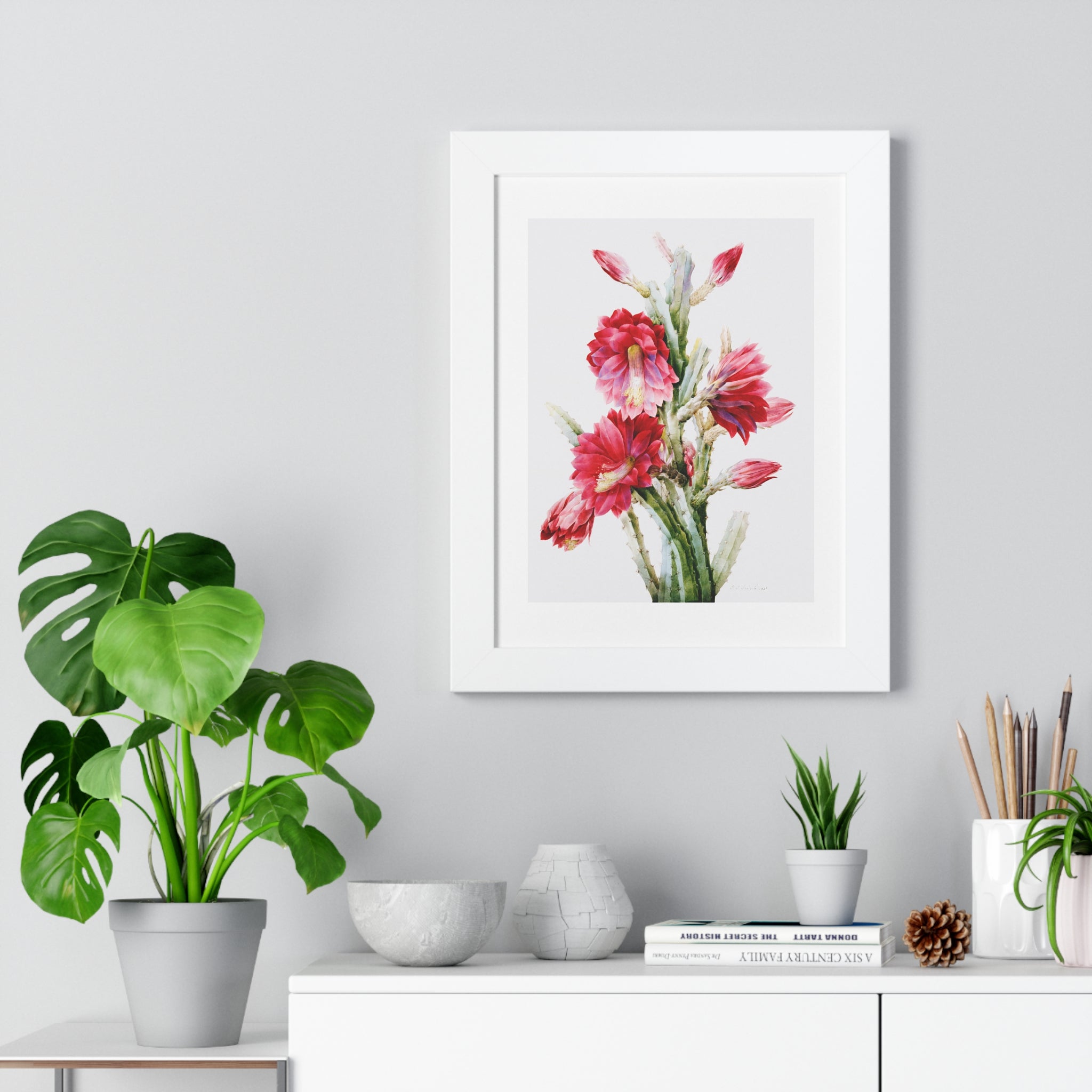 Framed Vertical Poster - A Flowering Cactus: Heliocereus Speciosus
