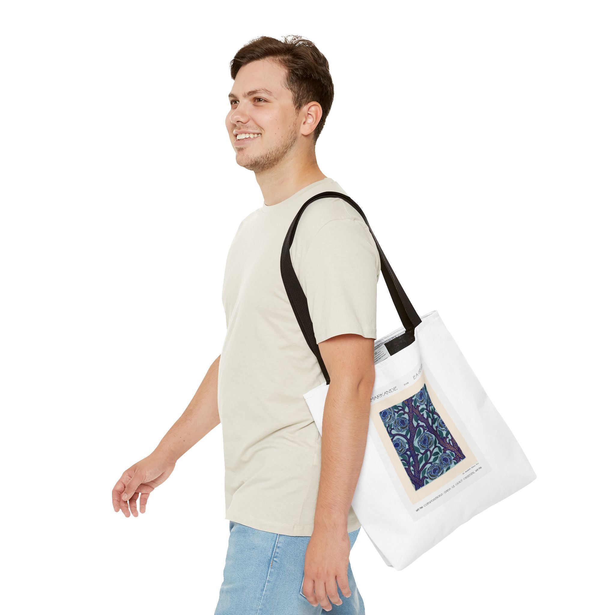 Stylish Tote Bag - Stenciled Flowers in Oriental Style