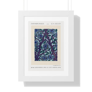 Framed Vertical Poster - Stenciled Flowers in Oriental Style