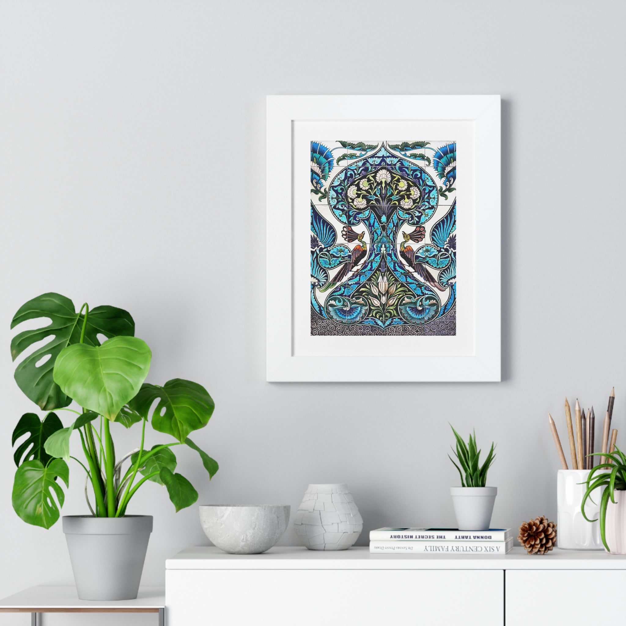 Framed Vertical Poster - Lustered Earthenware Tile Panel
