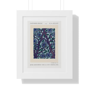 Framed Vertical Poster - Stenciled Flowers in Oriental Style