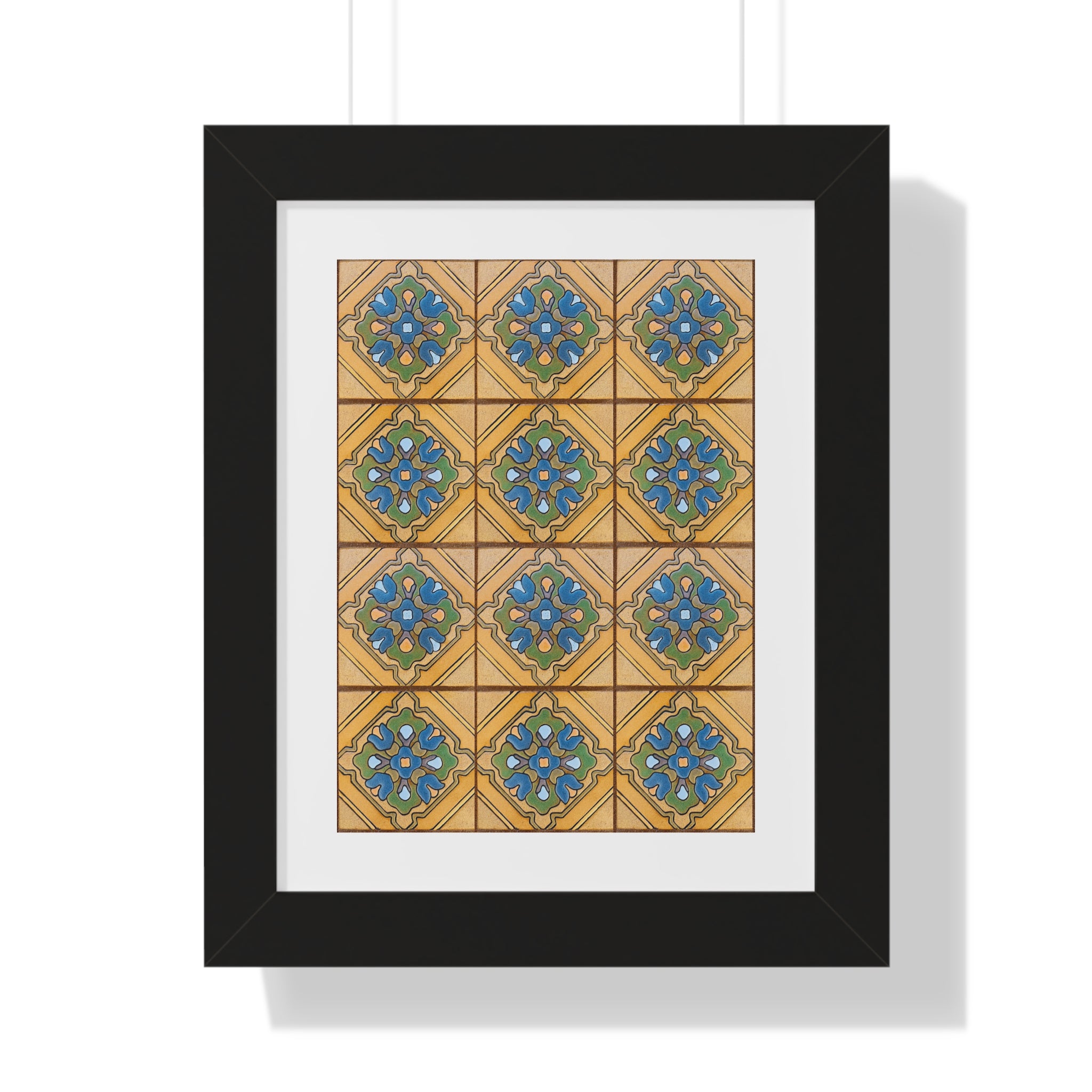 Framed Vertical Poster - Malibu Potteries Tile, Adamson House