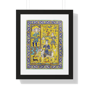 Framed Vertical Poster - Bahram Gur and Fitna Tile Painting