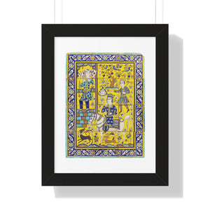 Framed Vertical Poster - Bahram Gur and Fitna Tile Painting