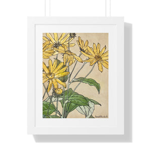 Framed Vertical Poster - Sunflowers Print