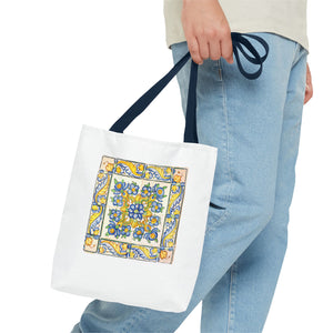 Stylish Tote Bag - Yellow Flower Tiles