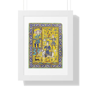 Framed Vertical Poster - Bahram Gur and Fitna Tile Painting