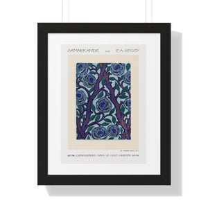 Framed Vertical Poster - Stenciled Flowers in Oriental Style