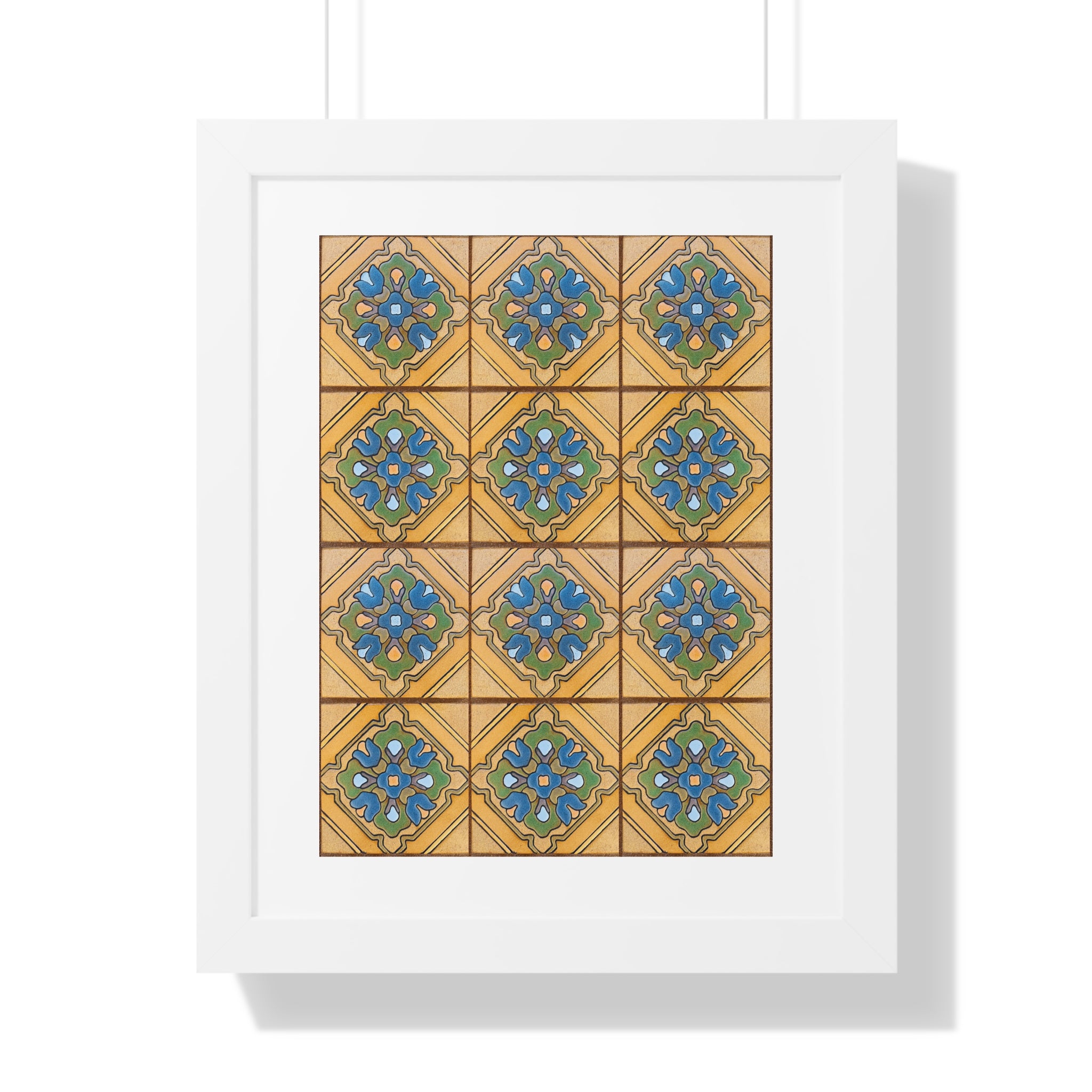 Framed Vertical Poster - Malibu Potteries Tile, Adamson House