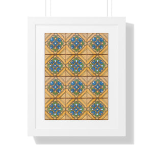 Framed Vertical Poster - Malibu Potteries Tile, Adamson House