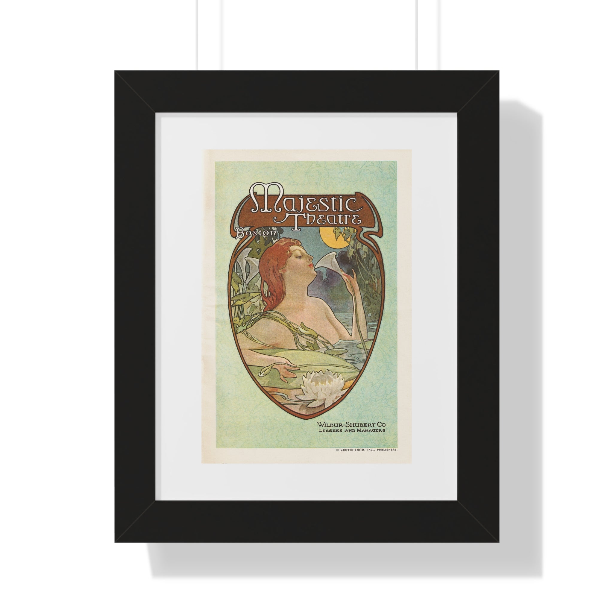 Framed Vertical Poster - Boston’s Majestic Theatre, Art Nouveau Playbill Artwork 1914
