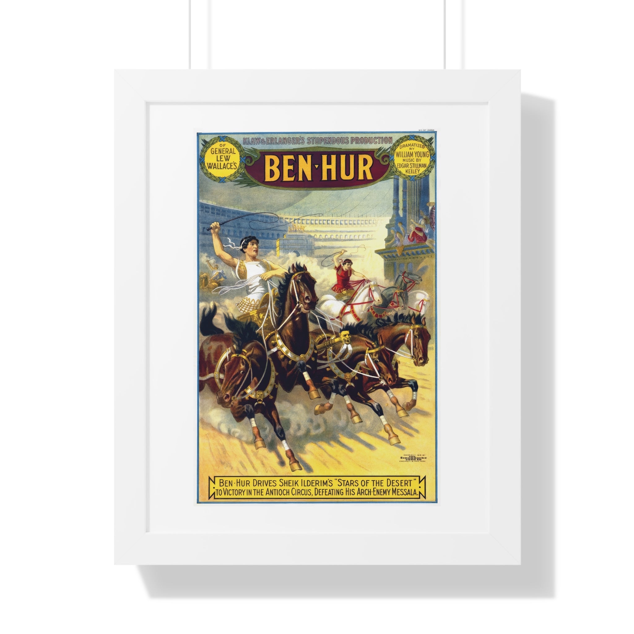 Framed Vertical Poster - Ben-Hur Broadway Premiere Vintage Artwork (1899)