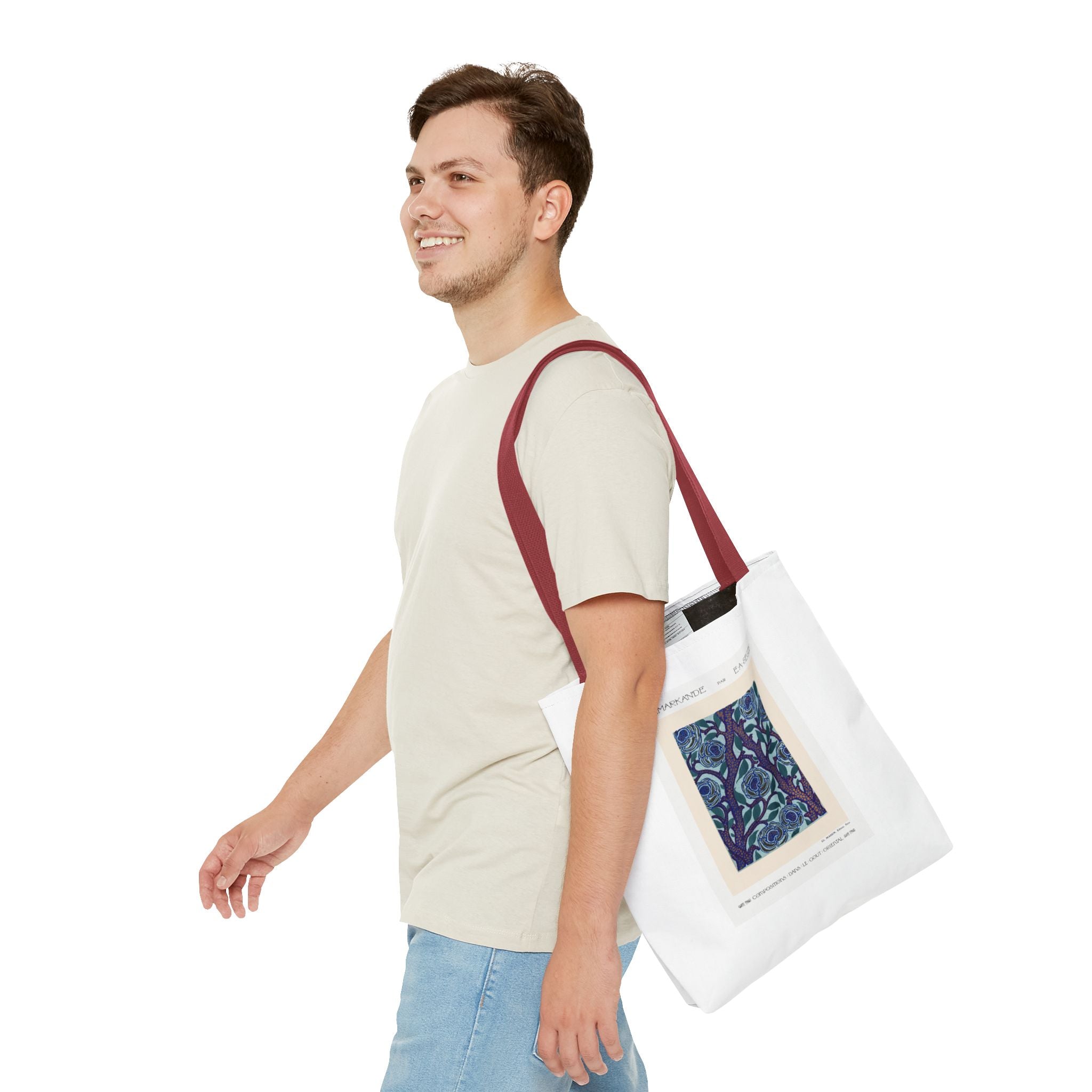 Stylish Tote Bag - Stenciled Flowers in Oriental Style