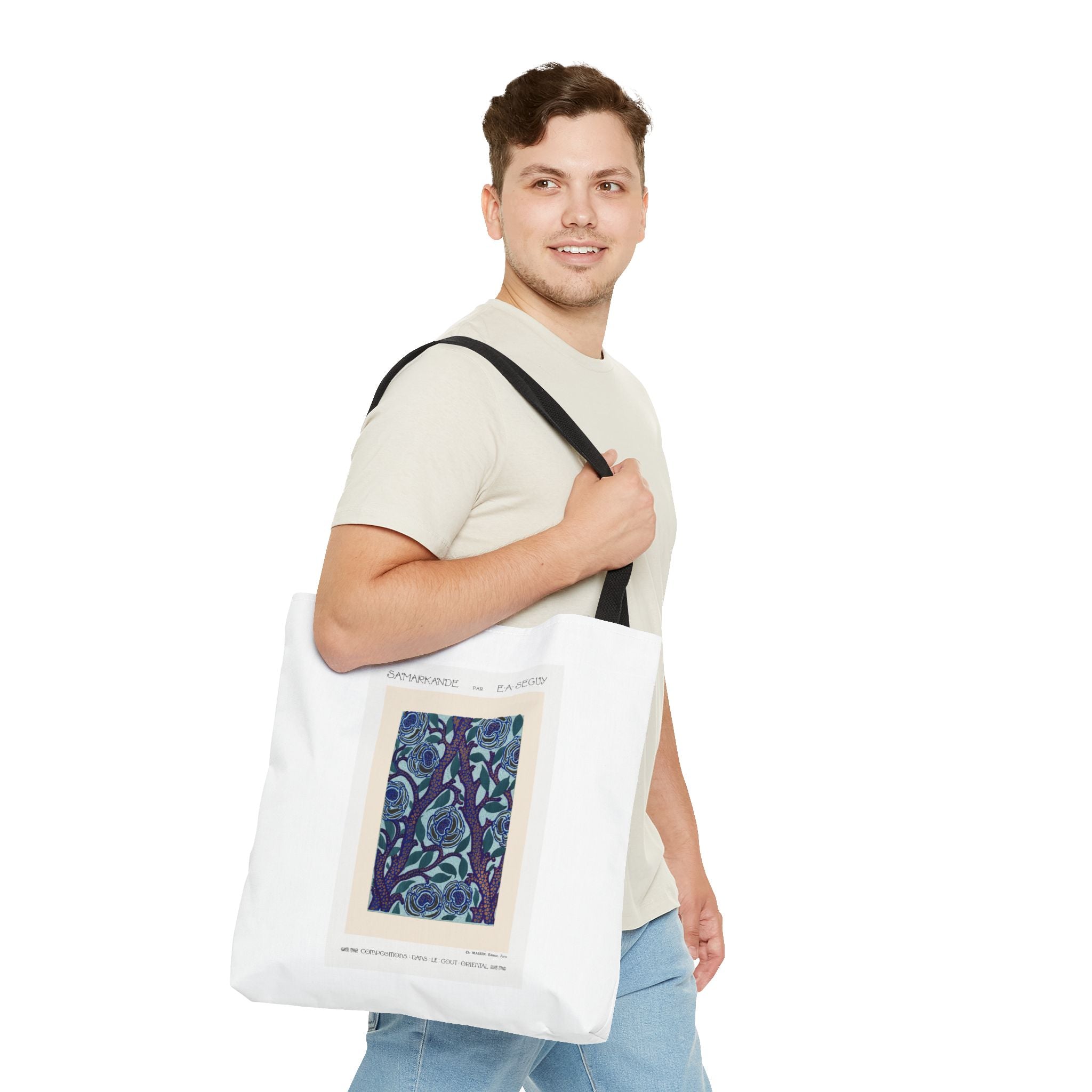 Stylish Tote Bag - Stenciled Flowers in Oriental Style