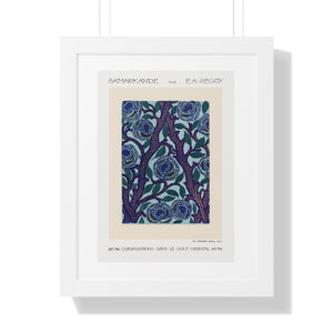 Framed Vertical Poster - Stenciled Flowers in Oriental Style