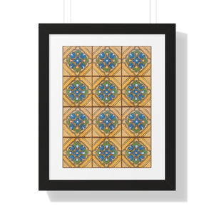 Framed Vertical Poster - Malibu Potteries Tile, Adamson House