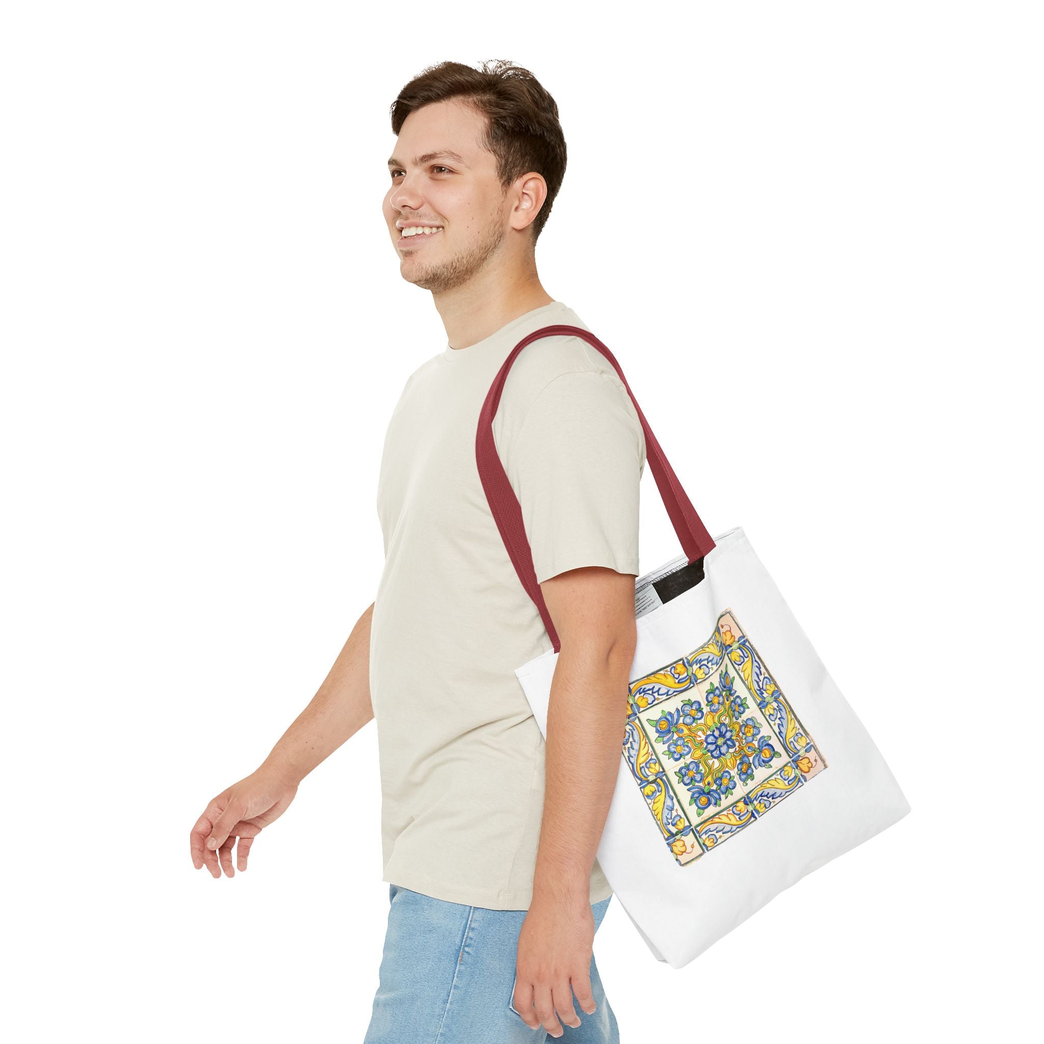 Stylish Tote Bag - Yellow Flower Tiles