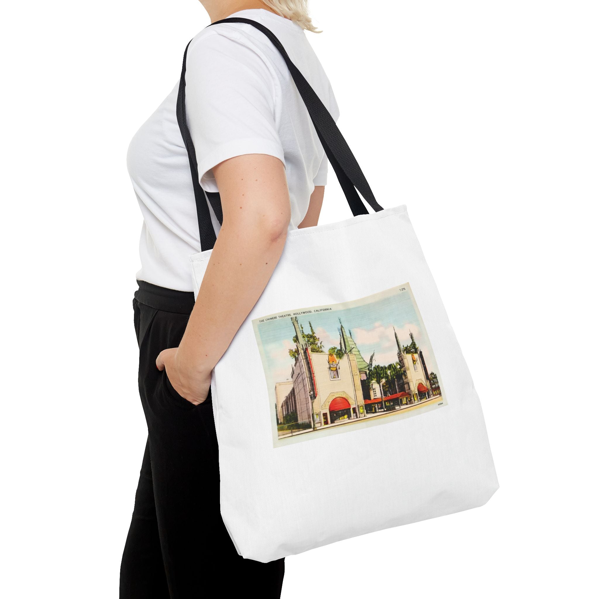 Stylish Tote Bag - Grauman’s Chinese Theatre, Hollywood Vintage Postcard Art