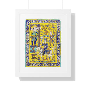 Framed Vertical Poster - Bahram Gur and Fitna Tile Painting