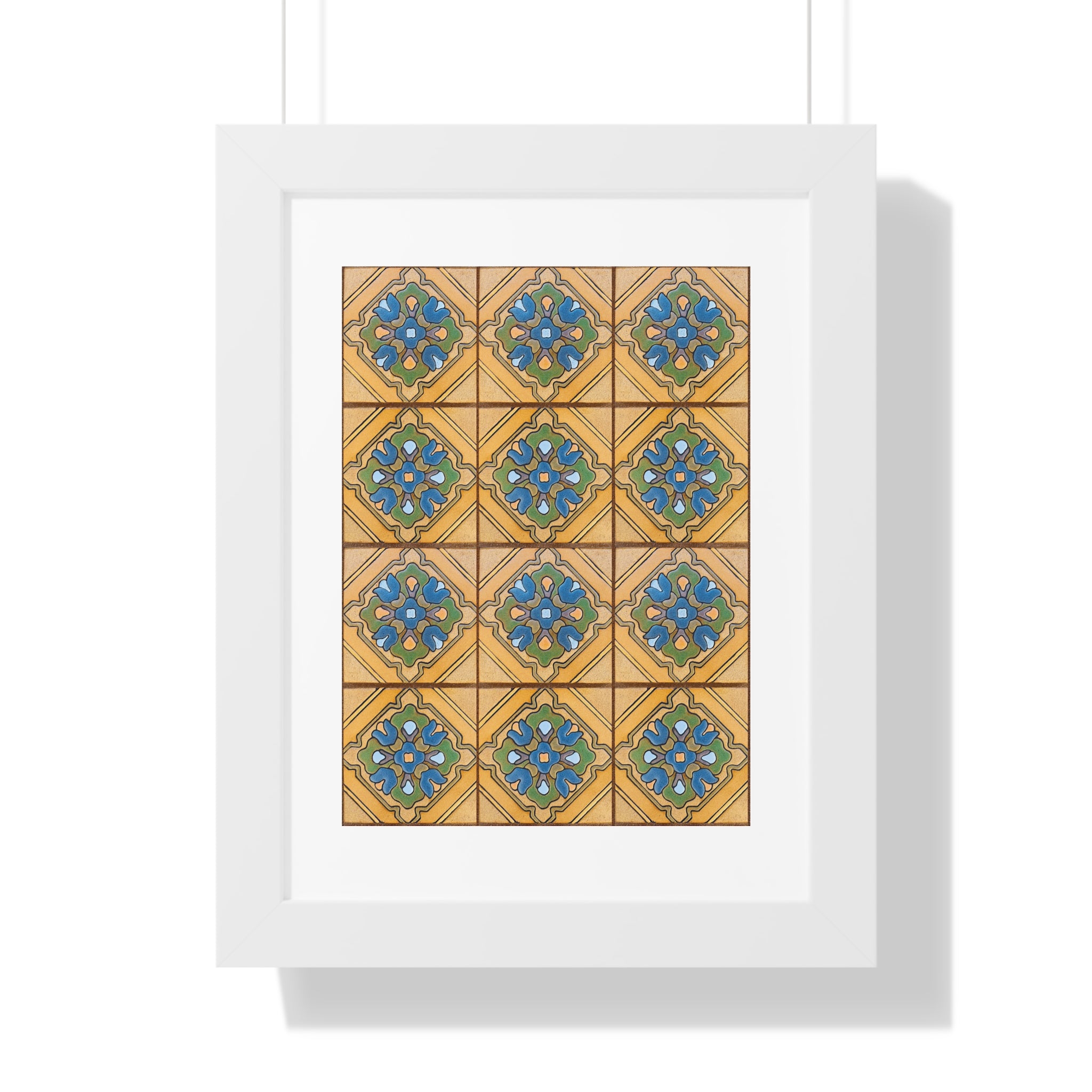 Framed Vertical Poster - Malibu Potteries Tile, Adamson House
