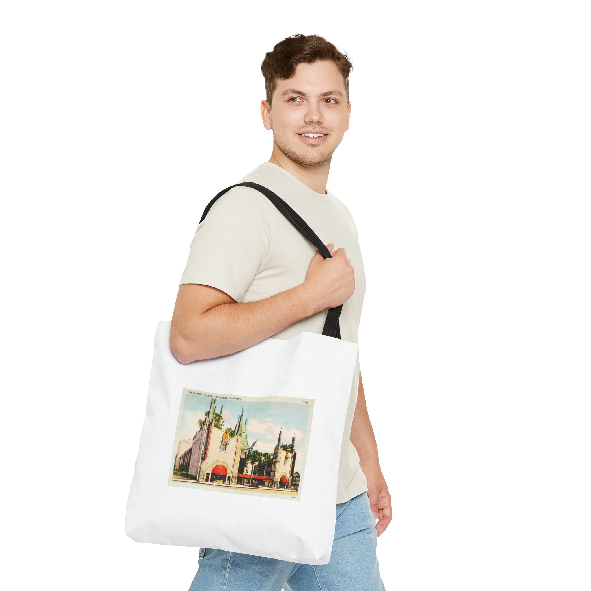 Stylish Tote Bag - Grauman’s Chinese Theatre, Hollywood Vintage Postcard Art