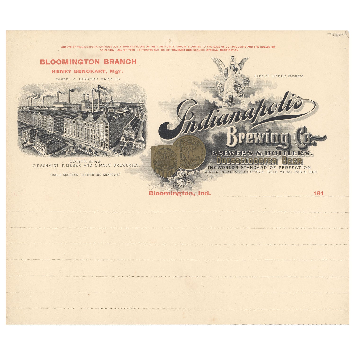Indianapolis Brewing Company - c. 1910 | Framed Print